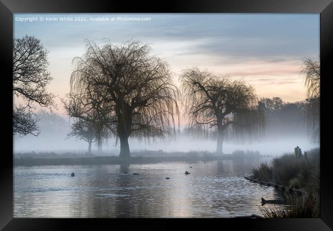 Mist over pond Framed Print by Kevin White