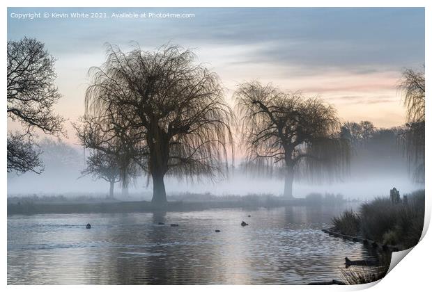 Mist over pond Print by Kevin White
