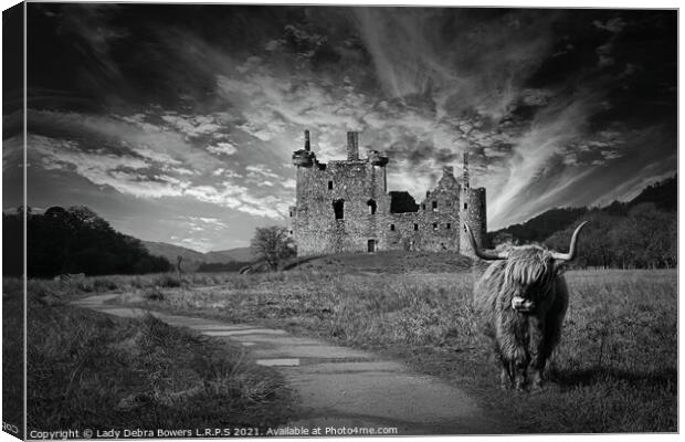 Kilchurn Castle Scotland Monochrome and Highland C Canvas Print by Lady Debra Bowers L.R.P.S