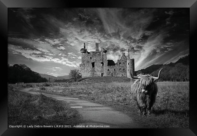 Kilchurn Castle Scotland Monochrome and Highland C Framed Print by Lady Debra Bowers L.R.P.S