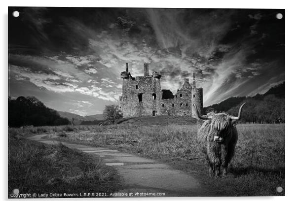 Kilchurn Castle Scotland Monochrome and Highland C Acrylic by Lady Debra Bowers L.R.P.S