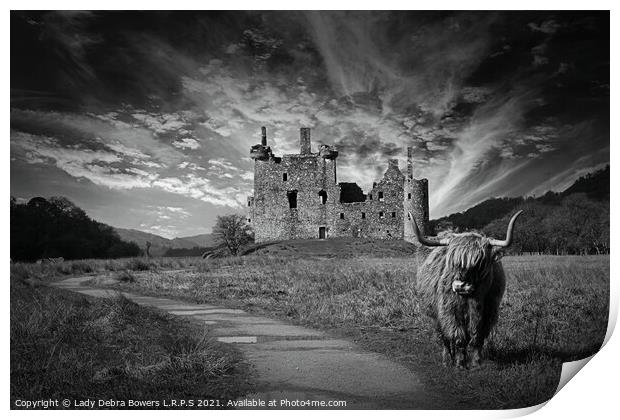 Kilchurn Castle Scotland Monochrome and Highland C Print by Lady Debra Bowers L.R.P.S