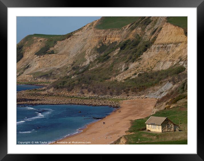 Yellow hut on Eype Beach Framed Mounted Print by Nik Taylor