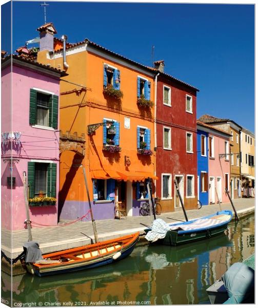 Colourful Buildings in Burano, Venice Lagoon Canvas Print by Charles Kelly