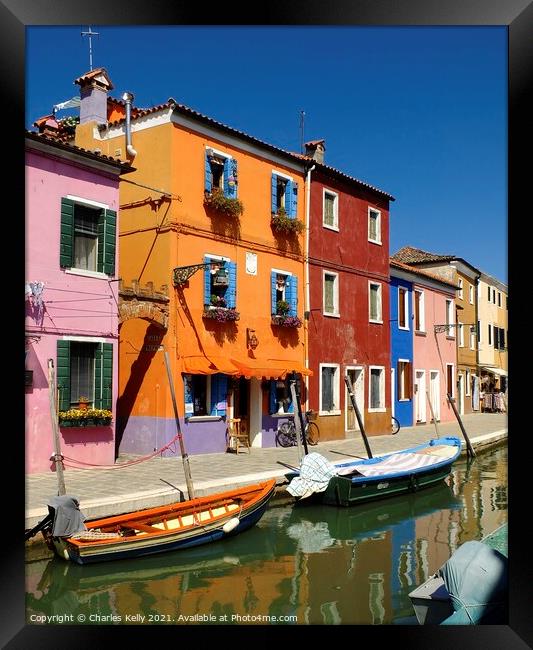 Colourful Buildings in Burano, Venice Lagoon Framed Print by Charles Kelly