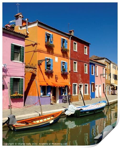 Colourful Buildings in Burano, Venice Lagoon Print by Charles Kelly