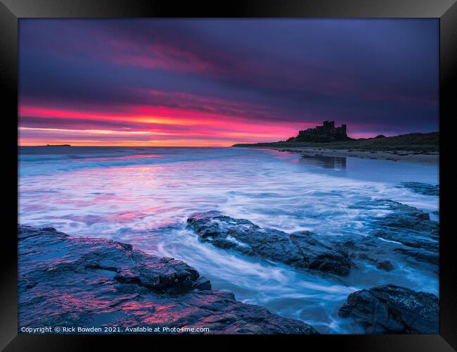 Majestic Sunrise over Bamburgh Castle Framed Print by Rick Bowden