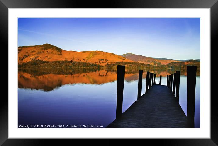 Abstract Ashness jetty on a brilliantly colourful sunrise 105 Framed Mounted Print by PHILIP CHALK