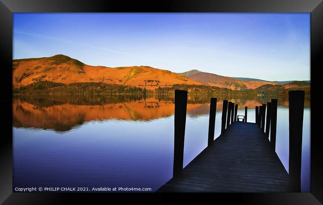 Abstract Ashness jetty on a brilliantly colourful sunrise 105 Framed Print by PHILIP CHALK