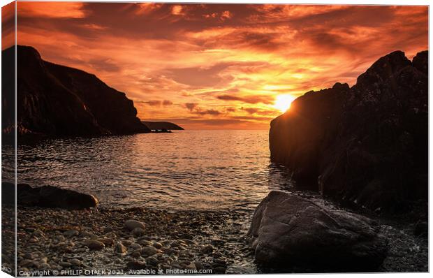 Pembrokeshire coast sunset near Trefin South Wales Canvas Print by PHILIP CHALK