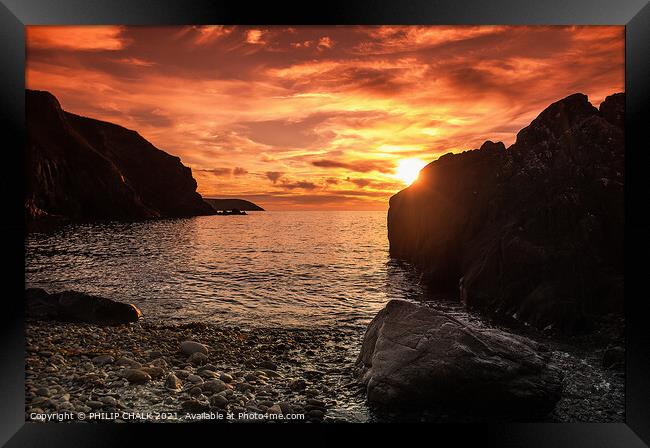 Pembrokeshire coast sunset near Trefin South Wales Framed Print by PHILIP CHALK