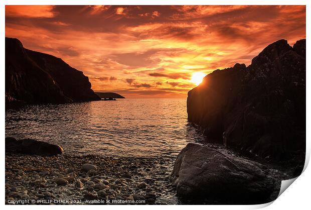 Pembrokeshire coast sunset near Trefin South Wales Print by PHILIP CHALK