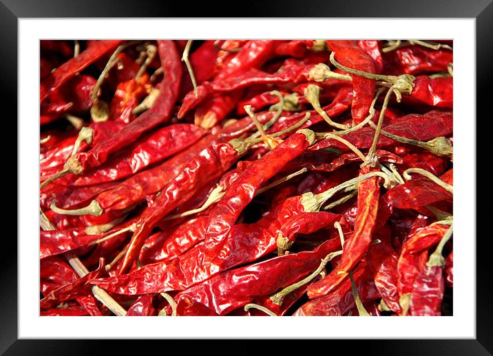 Red Chillies Drying in Kathmandu Framed Mounted Print by Serena Bowles