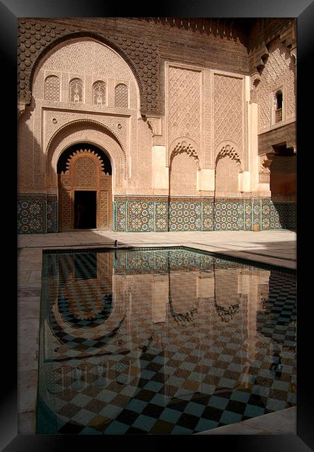 Reflections of Beauty, Ben Youssef Medersa, Marrak Framed Print by Serena Bowles
