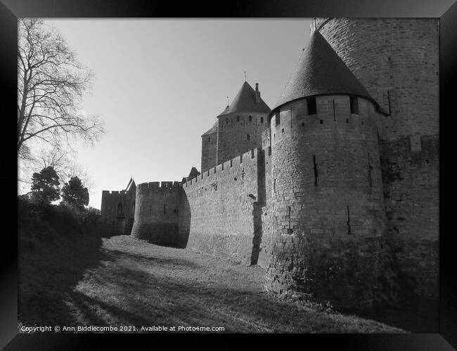 Black and White of the outer wall of the Medieval  Framed Print by Ann Biddlecombe
