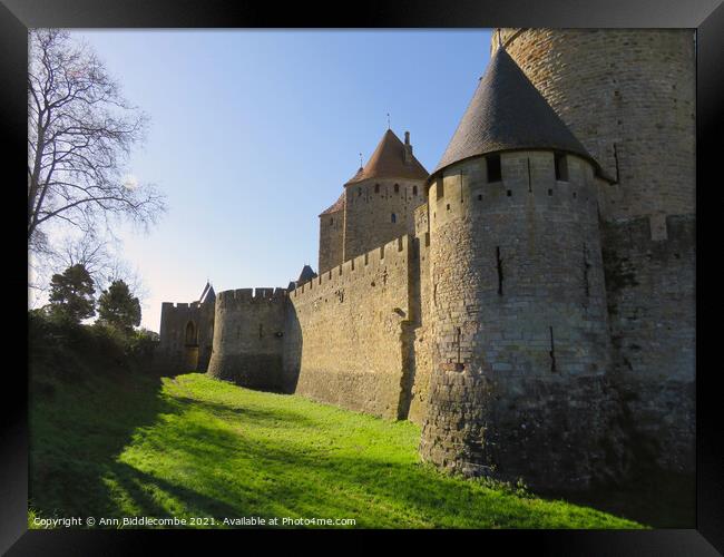 The outer wall of the Medieval town in Carcassonne Framed Print by Ann Biddlecombe