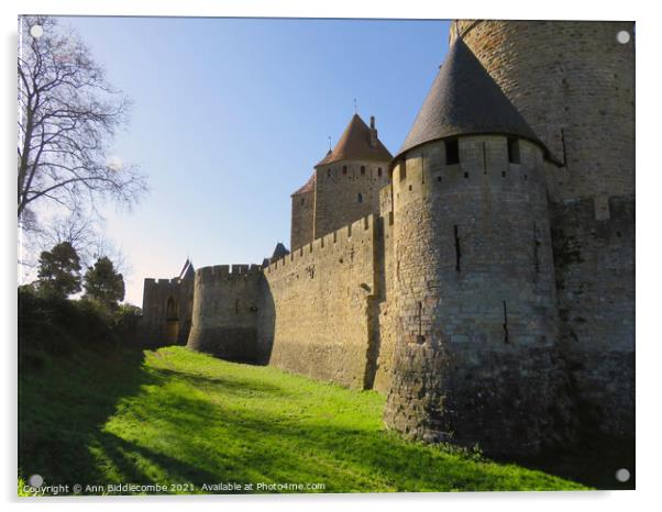 The outer wall of the Medieval town in Carcassonne Acrylic by Ann Biddlecombe