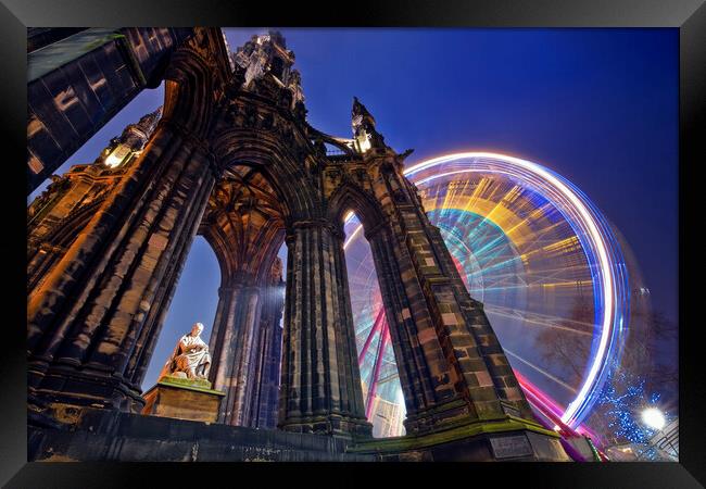 The Scott Monument in Edinburgh with Ferris wheel. Framed Print by Andrea Obzerova