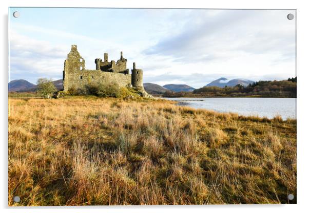 Kilchurn Castle, Highland mountains and Loch Awe,  Acrylic by Andrea Obzerova