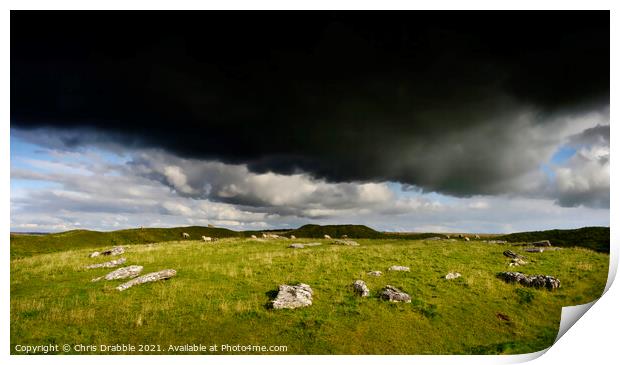 Arbor Low under heavy clouds Print by Chris Drabble