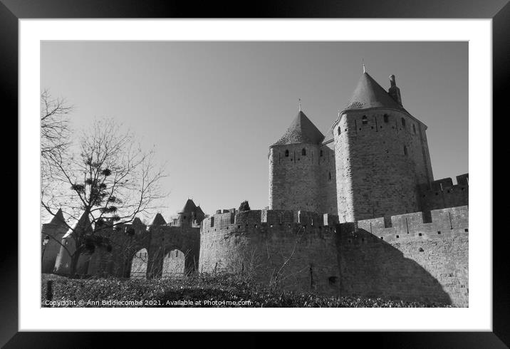 Medieval Town in Carcassonne in Black and White Framed Mounted Print by Ann Biddlecombe