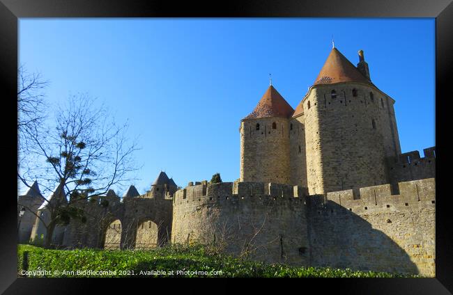 Medieval Town in Carcassonne Framed Print by Ann Biddlecombe