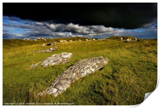 Arbor Low with rain clouds moving throught Print by Chris Drabble
