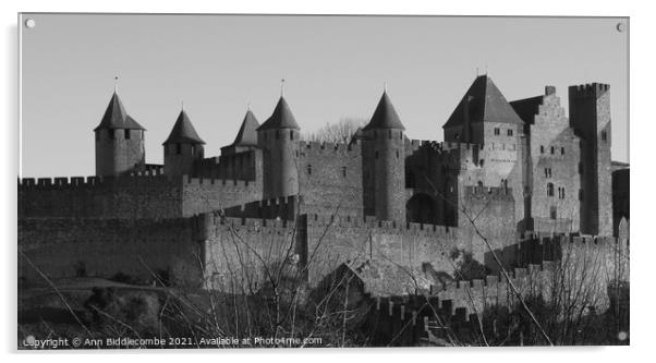 The Medieval Town of  Carcassonne in Black and Whi Acrylic by Ann Biddlecombe
