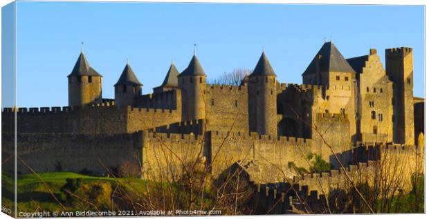 The Medieval Town of  Carcassonne  from a distance Canvas Print by Ann Biddlecombe