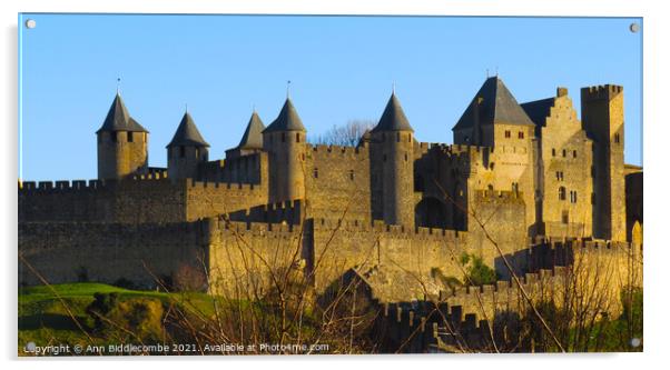 The Medieval Town of  Carcassonne  from a distance Acrylic by Ann Biddlecombe
