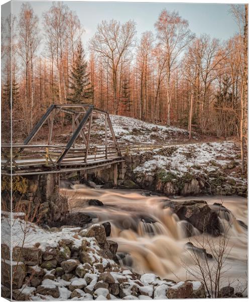 Forsmollan Waterfall and Broken Bridge Canvas Print by Antony McAulay
