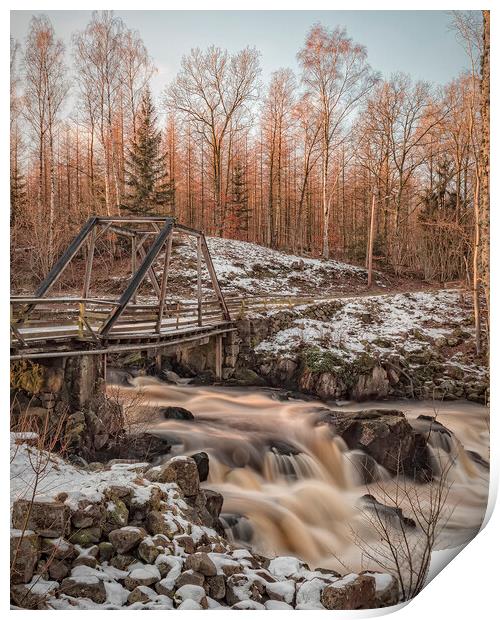Forsmollan Waterfall and Broken Bridge Print by Antony McAulay