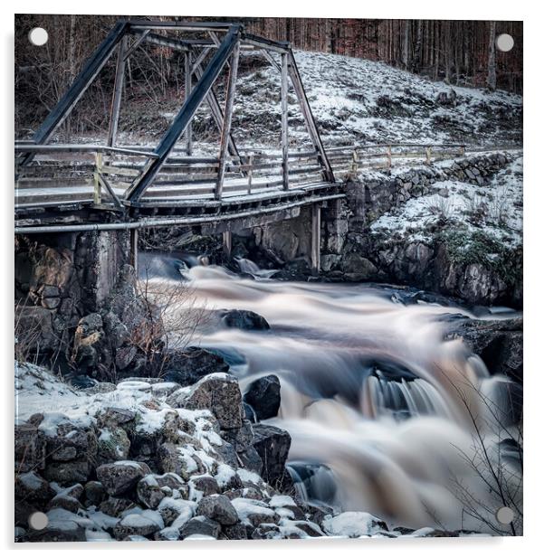 Troubled Bridge over Falling Water Acrylic by Antony McAulay