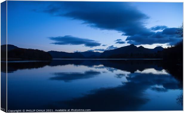 Blue hour over Derwent water in the lake district 108 Canvas Print by PHILIP CHALK