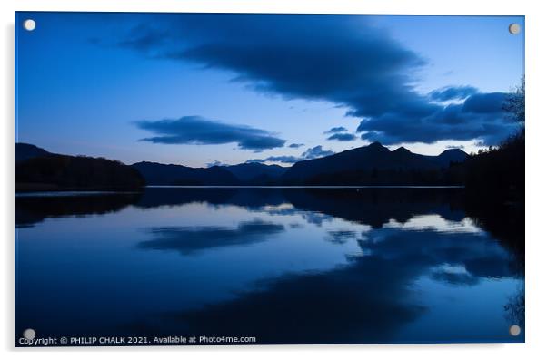 Blue hour over Derwent water in the lake district 108 Acrylic by PHILIP CHALK
