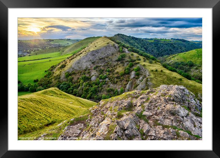 Thorpe Cloud and Bunster Hill at sunset Framed Mounted Print by Chris Drabble