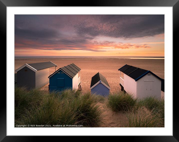 Sunrise at Wells Beach Huts Framed Mounted Print by Rick Bowden