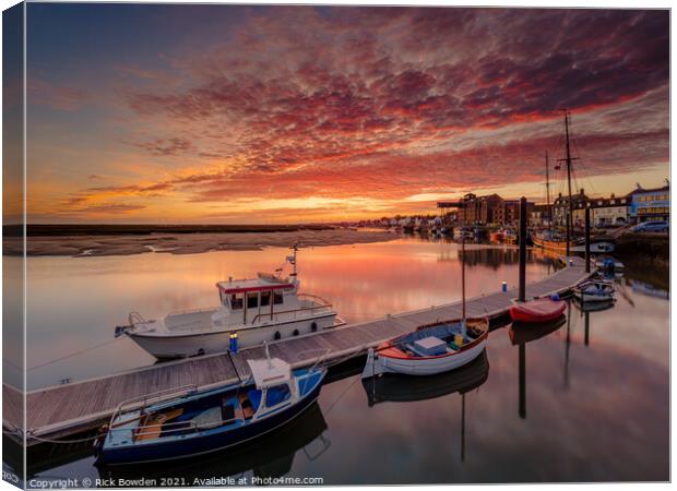 Sunrise over Wells next the Sea Harbour Canvas Print by Rick Bowden