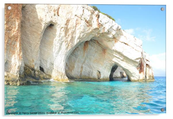 The Blue Caves of Zackynthos in the Greek Islands Acrylic by Terry Senior