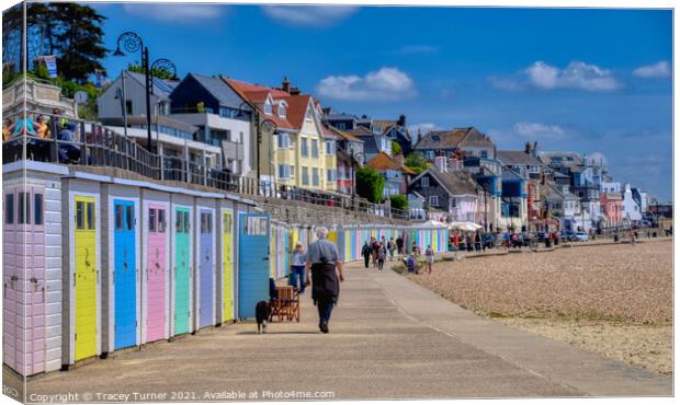 Lyme Regis Beach Huts Canvas Print by Tracey Turner