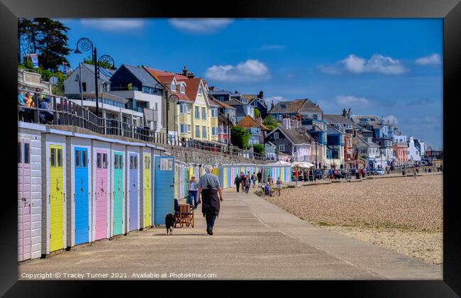 Lyme Regis Beach Huts Framed Print by Tracey Turner