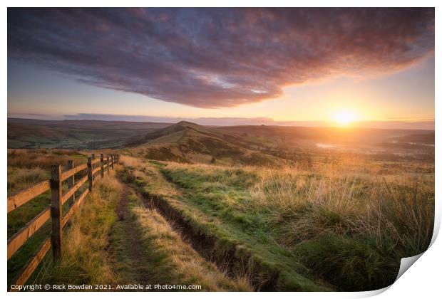 Majestic Sunrise over Mam Tor Print by Rick Bowden