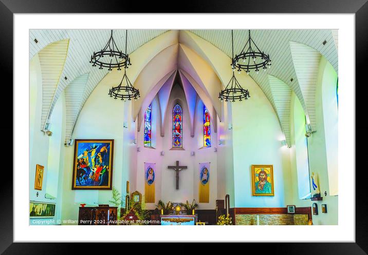 Colorful Altar Basilica Notre Dame Cathedral Papaeete Tahiti Framed Mounted Print by William Perry