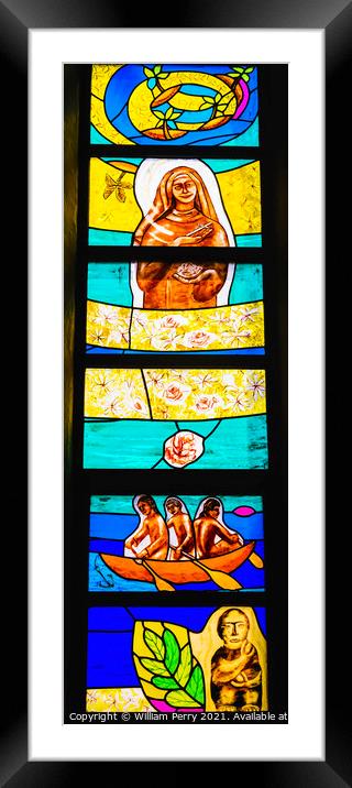 Colorful Polynesian Stained Glass Basilica Notre Dame Cathedral  Framed Mounted Print by William Perry