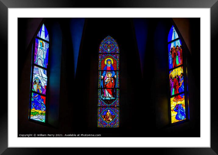 Colorful Mary Jesus Stained Glass Basilica Notre Dame Cathedral  Framed Mounted Print by William Perry