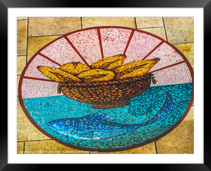 Colorful Bread Fish Mosaic Notre Dame Cathedral Tahiti Framed Mounted Print by William Perry