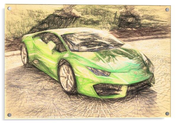 Lamborghini Huracan Sketch Style Acrylic by David Pyatt