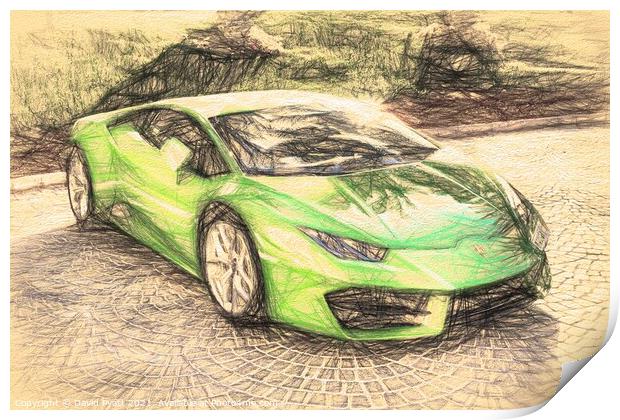 Lamborghini Huracan Sketch Style Print by David Pyatt