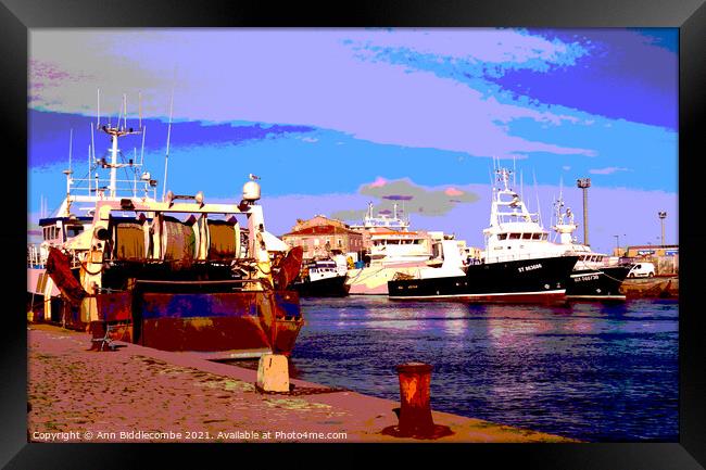  Polarized French fishing boats in Sete Framed Print by Ann Biddlecombe
