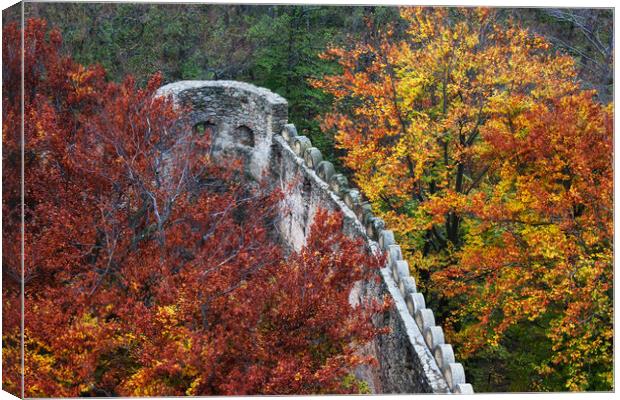 Medieval Castle Wall Battlement In Autumn Forest Canvas Print by Artur Bogacki